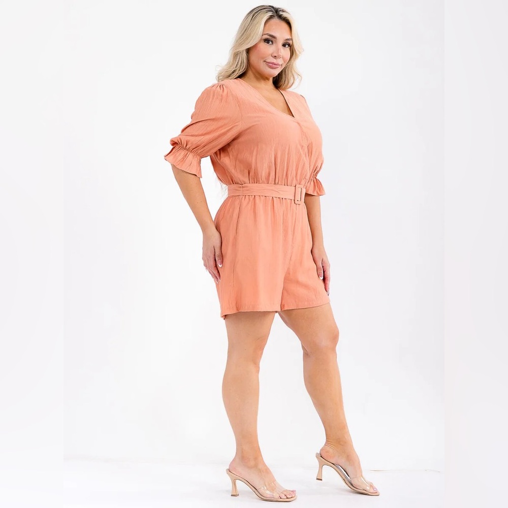 D271 PLUS And The Why Short Sleeve Surplice Pocket Belted Romper